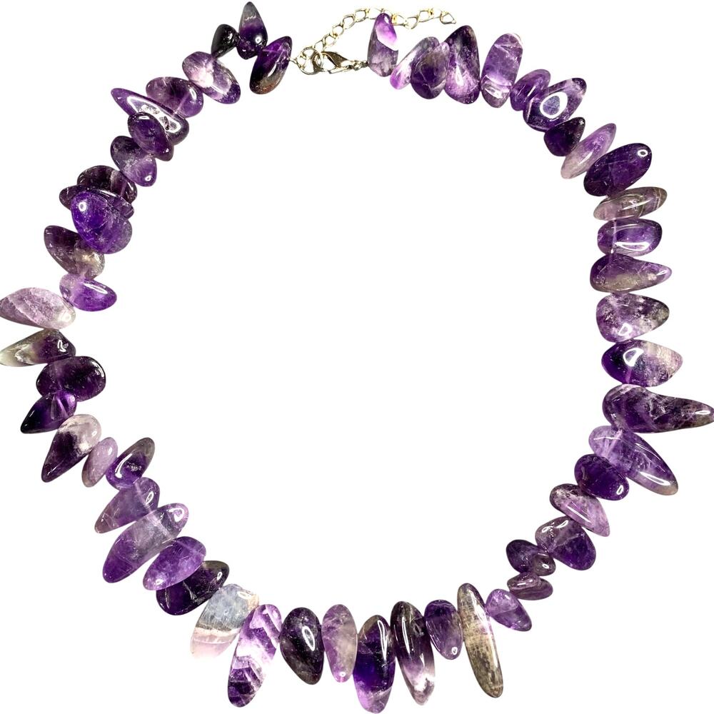 Artisan Chevron Amethyst Points Beaded Necklace 16 Inches